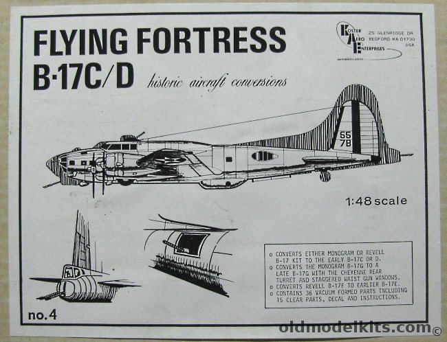 Koster 1/48 B-17C / B-17D / B-17E or late B-17G Conversion - with Cheyenne Turret and Staggered Waist Windows (For Revell or Monogram B-17s), 4 plastic model kit